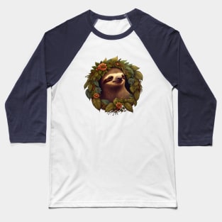 Cute Sloth in a Floral Wreath Baseball T-Shirt